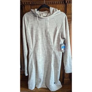 Kuhl Dress Womens Large Tan Helix Hoodie Knit Cowl Neck Thumbholes Zip Pockets M